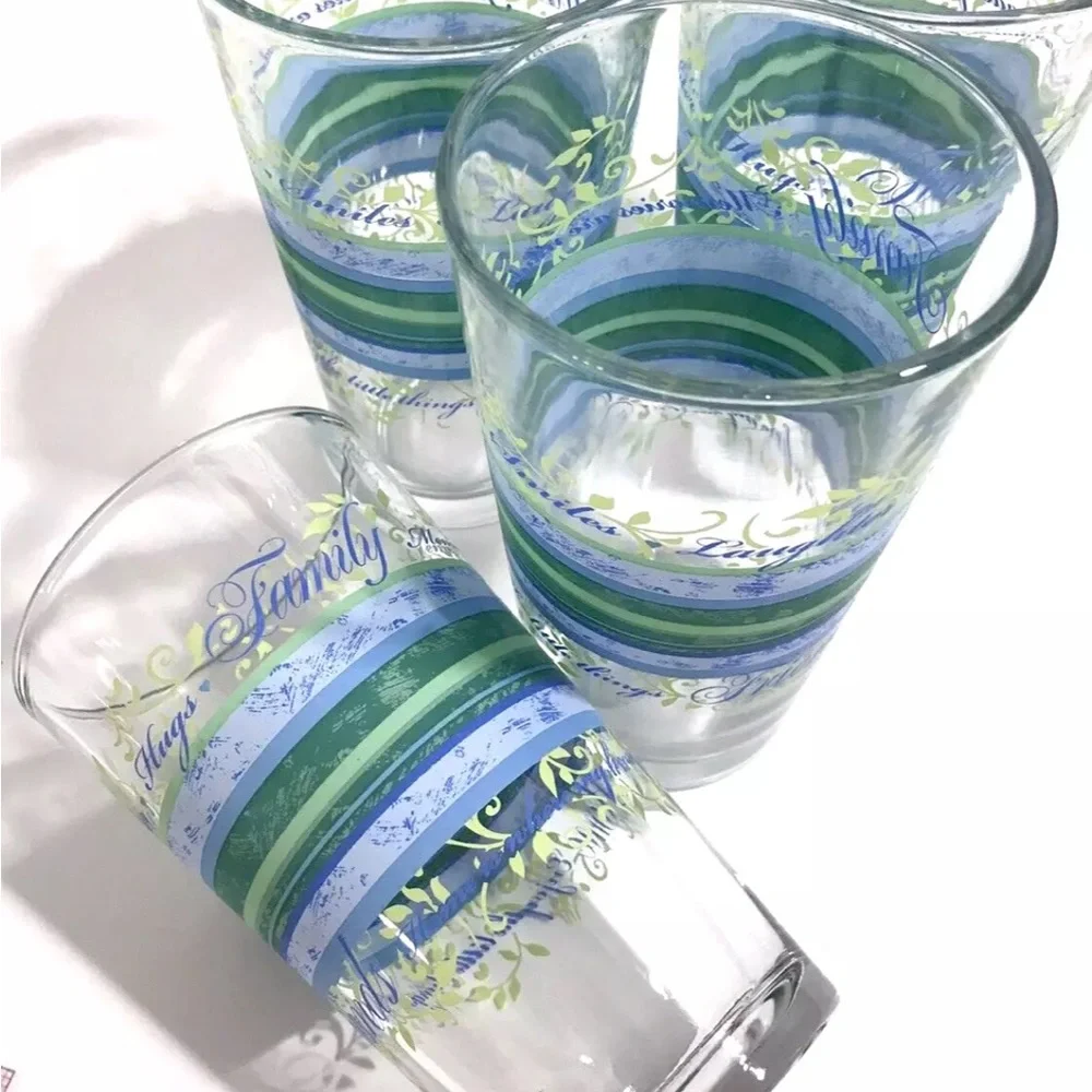 Vintage Tumblers Set of 4 Libbey Family and Friends Blue and Green